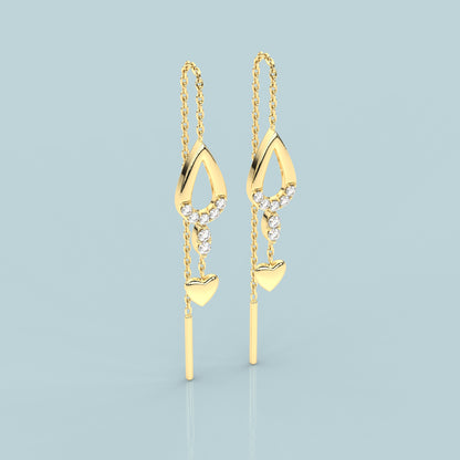 Pear Yellow gold  Sui Dhaga 925 silver Earring