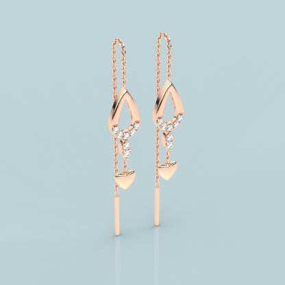 Pear Rose gold Sui Dhaga 925 silver Earring