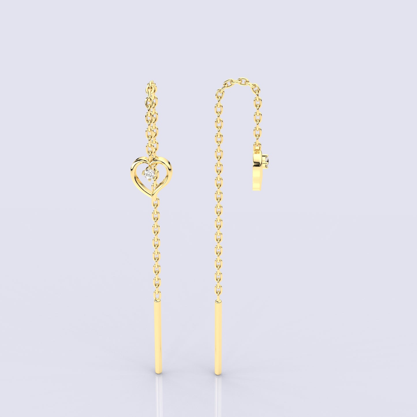 Yellow gold Heart Sui Dhaga 925 silver Earring