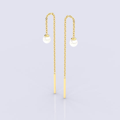 Yellow gold Pearl Sui Dhaga 925 silver Earring