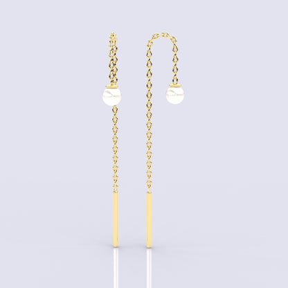 Yellow gold Pearl Sui Dhaga 925 silver Earring