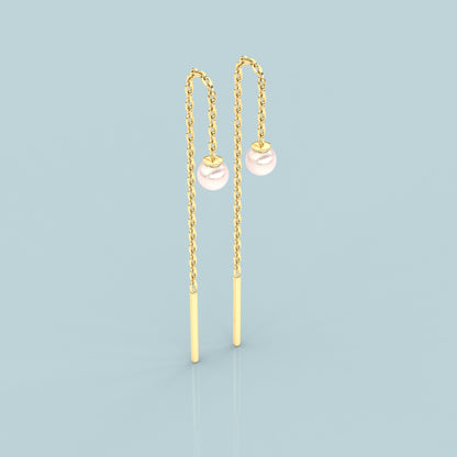 Yellow gold Pearl Sui Dhaga 925 silver Earring