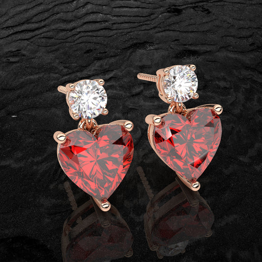 Ruby Heart Moissanite Diamond 925 Silver Earring