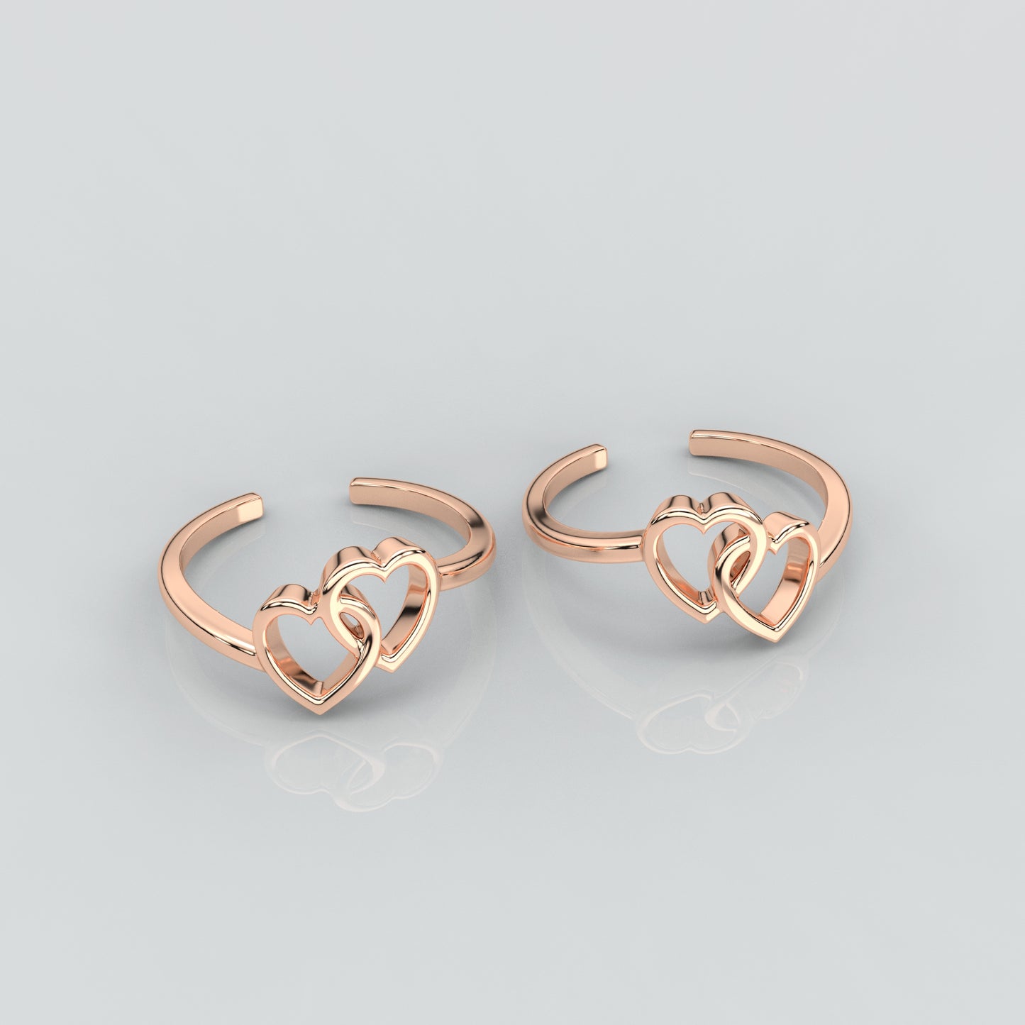 Dual Heart Rose gold Adjustable 925 Silver Toe Ring