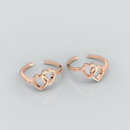 Dual Heart Rose gold Adjustable 925 Silver Toe Ring