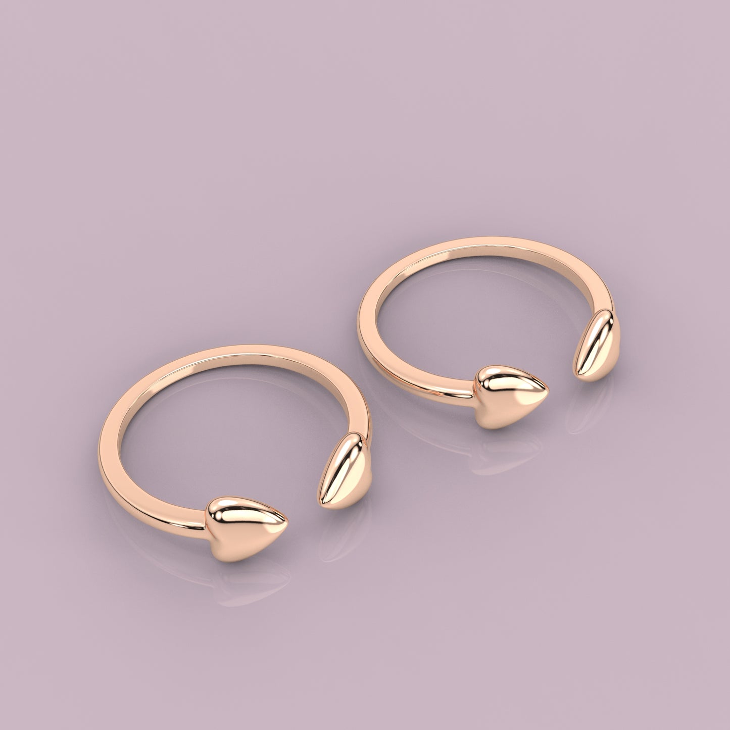 2 Heart Rose gold Adjustable 925 Silver Toe Ring