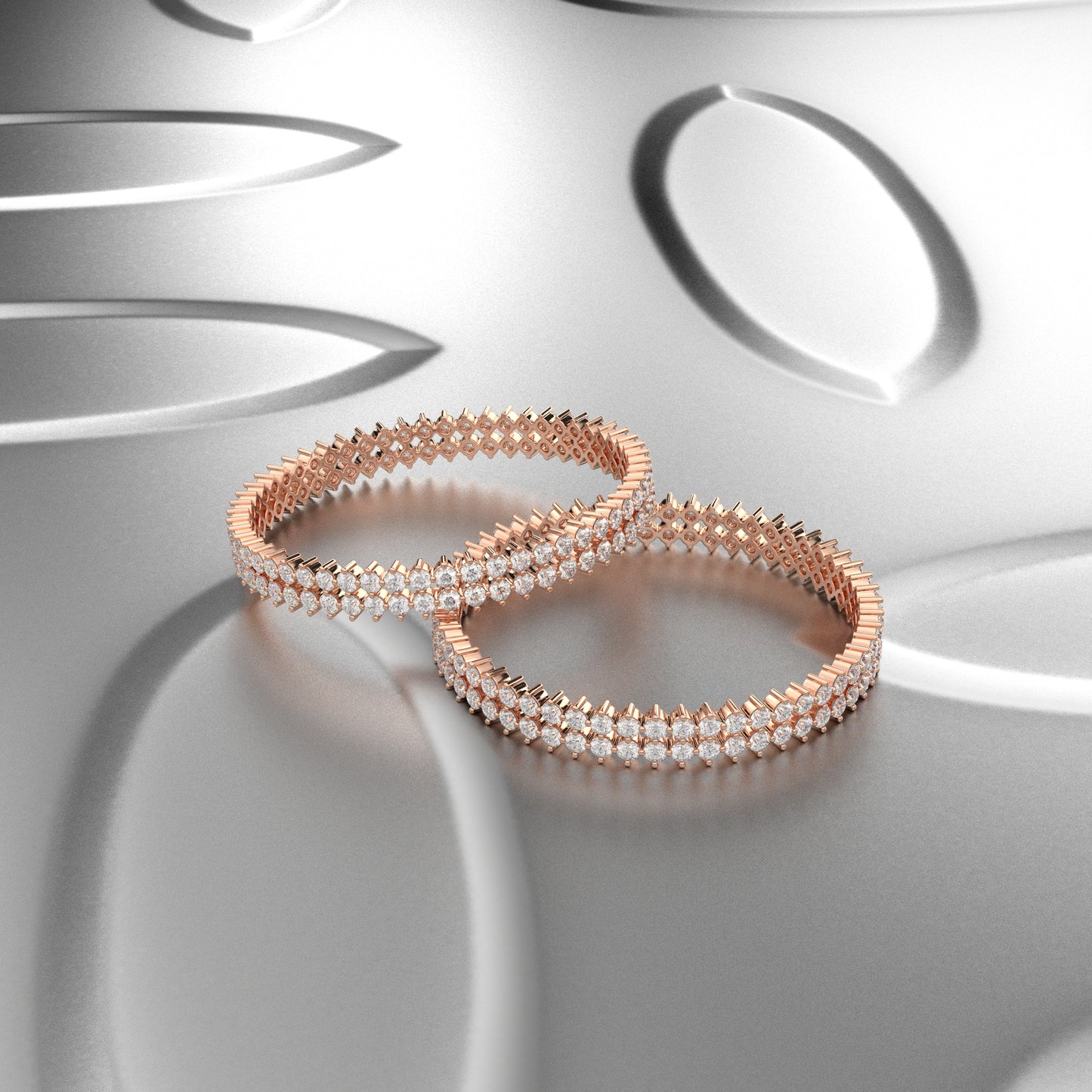 Rose gold Two row Bangle 925 Sterling Silver