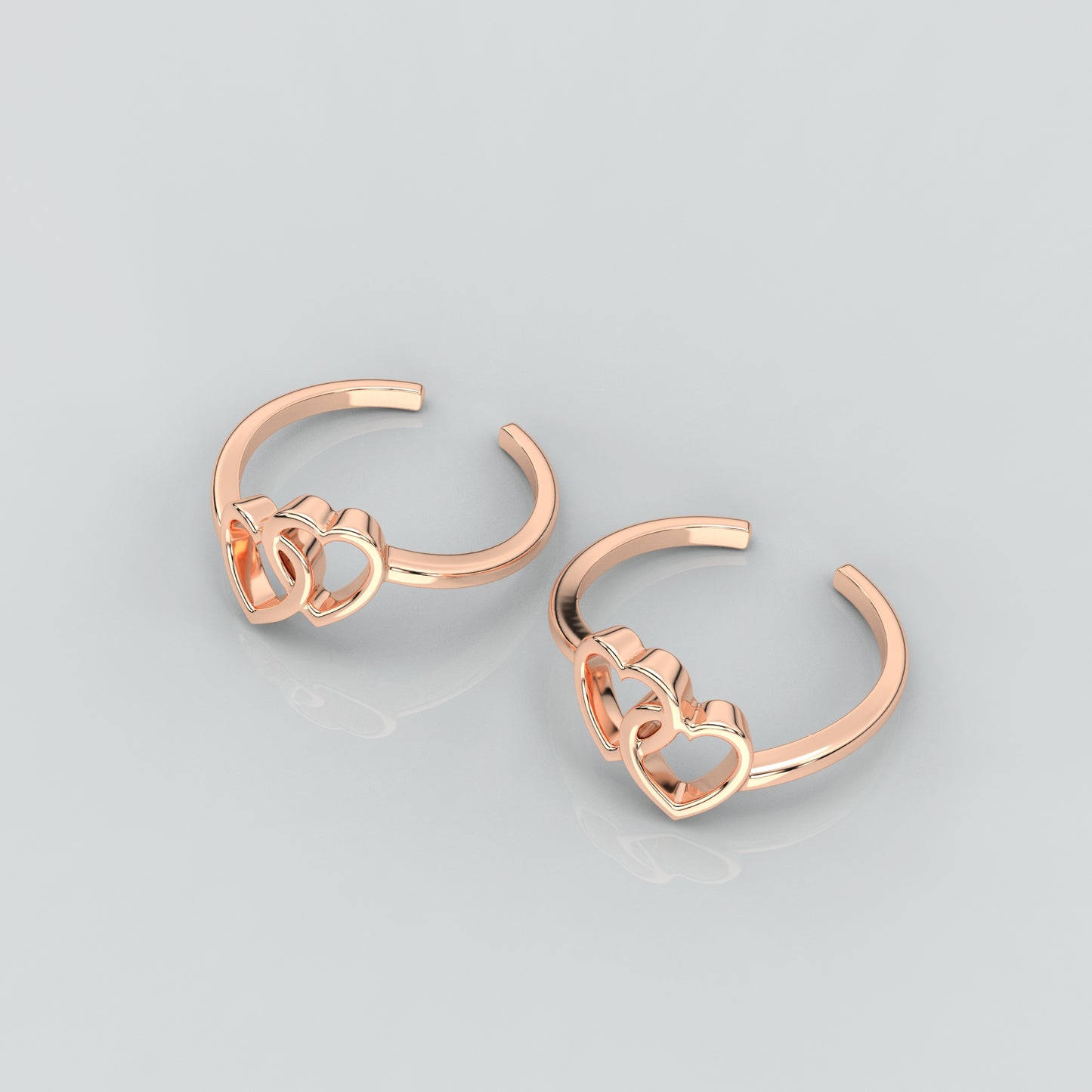 Dual Heart Rose gold Adjustable 925 Silver Toe Ring