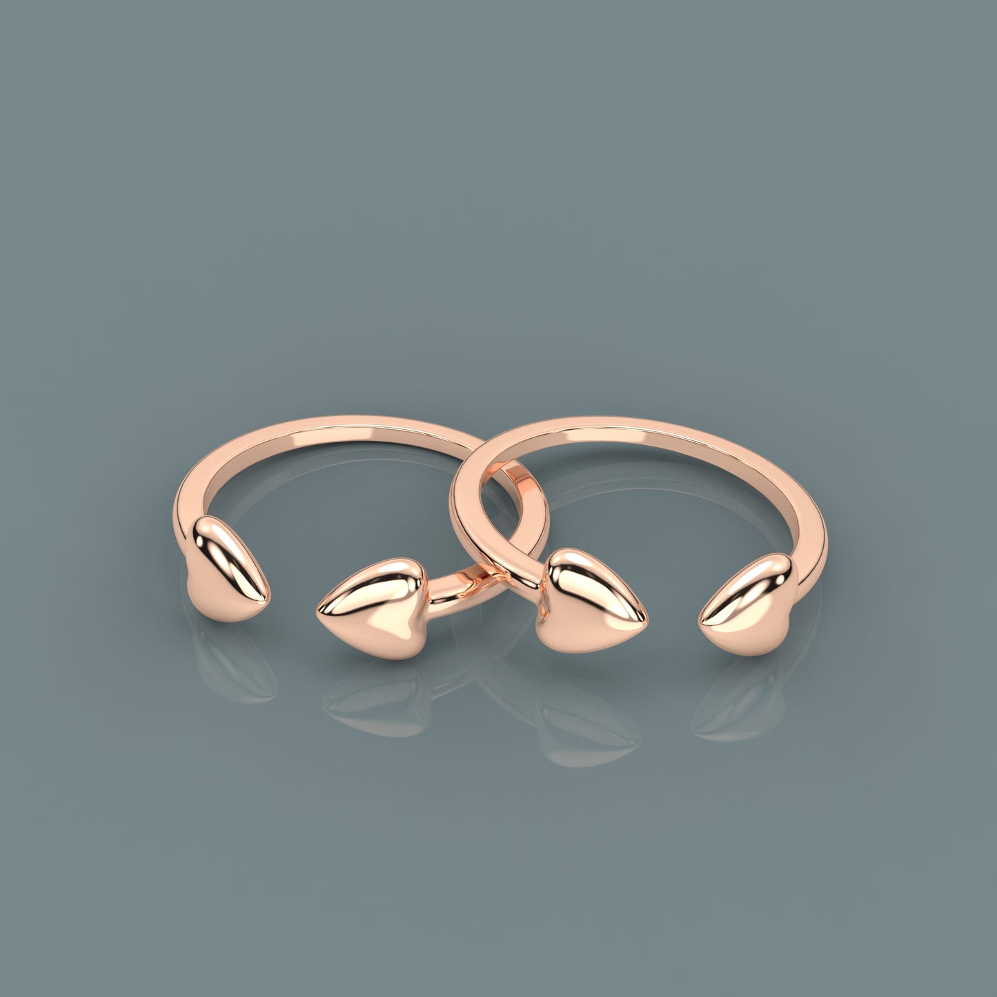 2 Heart Rose gold Adjustable 925 Silver Toe Ring