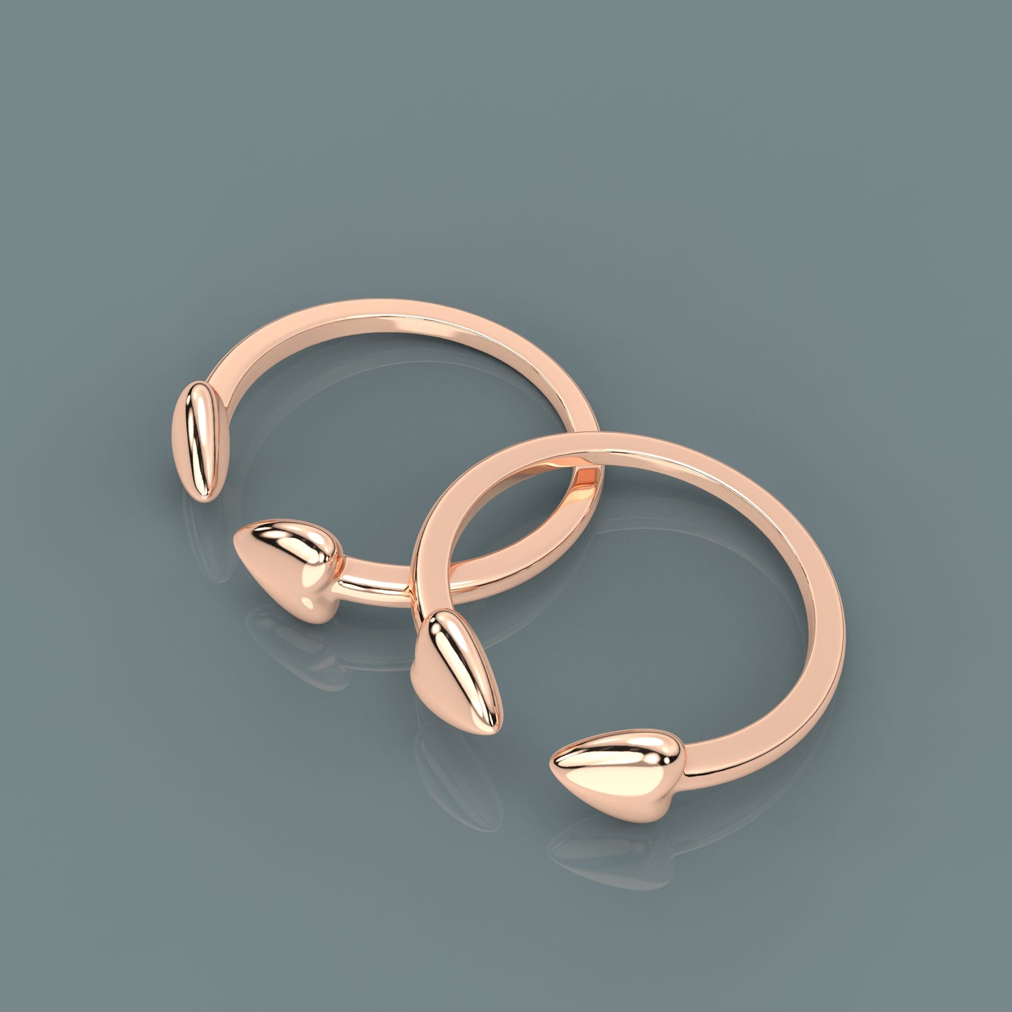 2 Heart Rose gold Adjustable 925 Silver Toe Ring