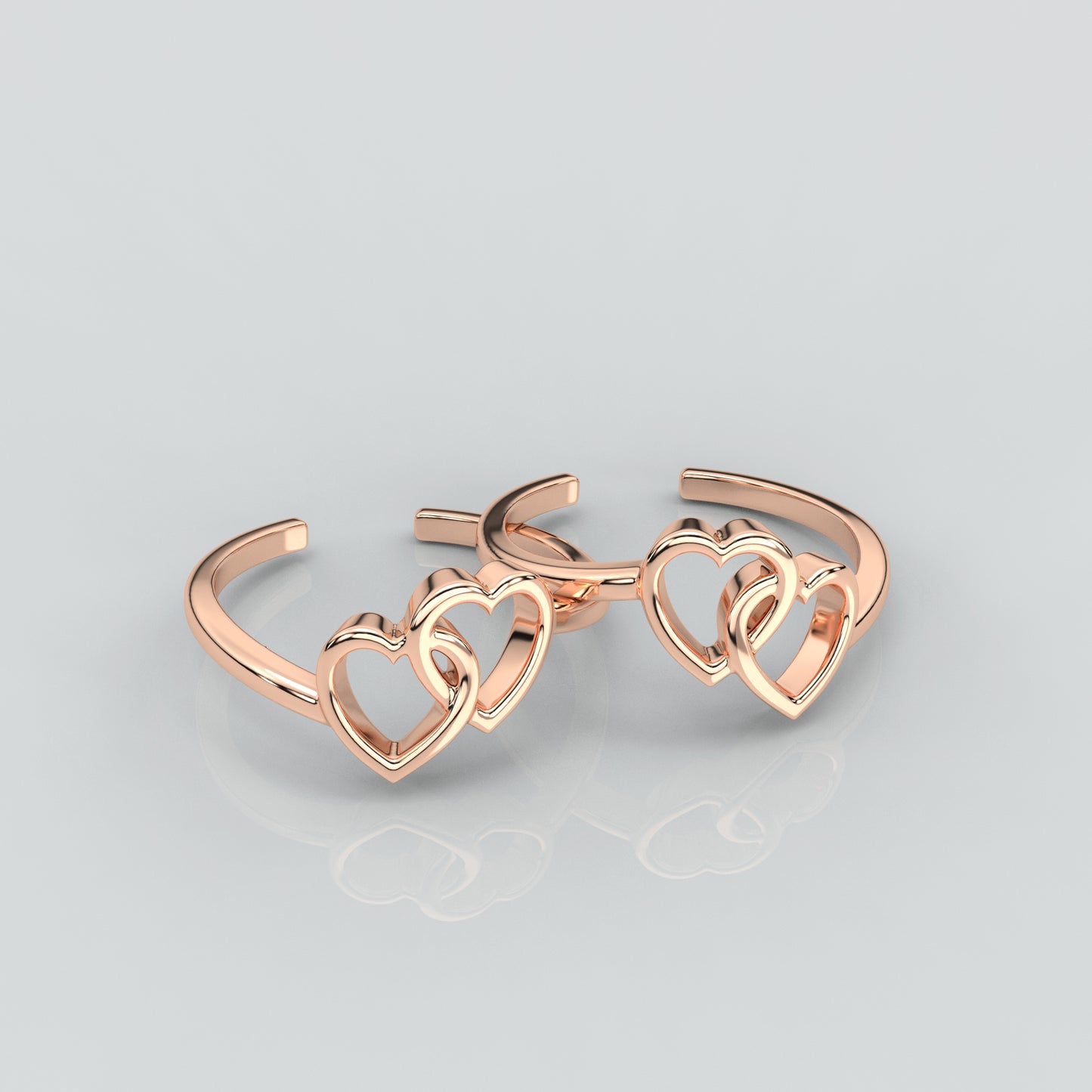 Dual Heart Rose gold Adjustable 925 Silver Toe Ring