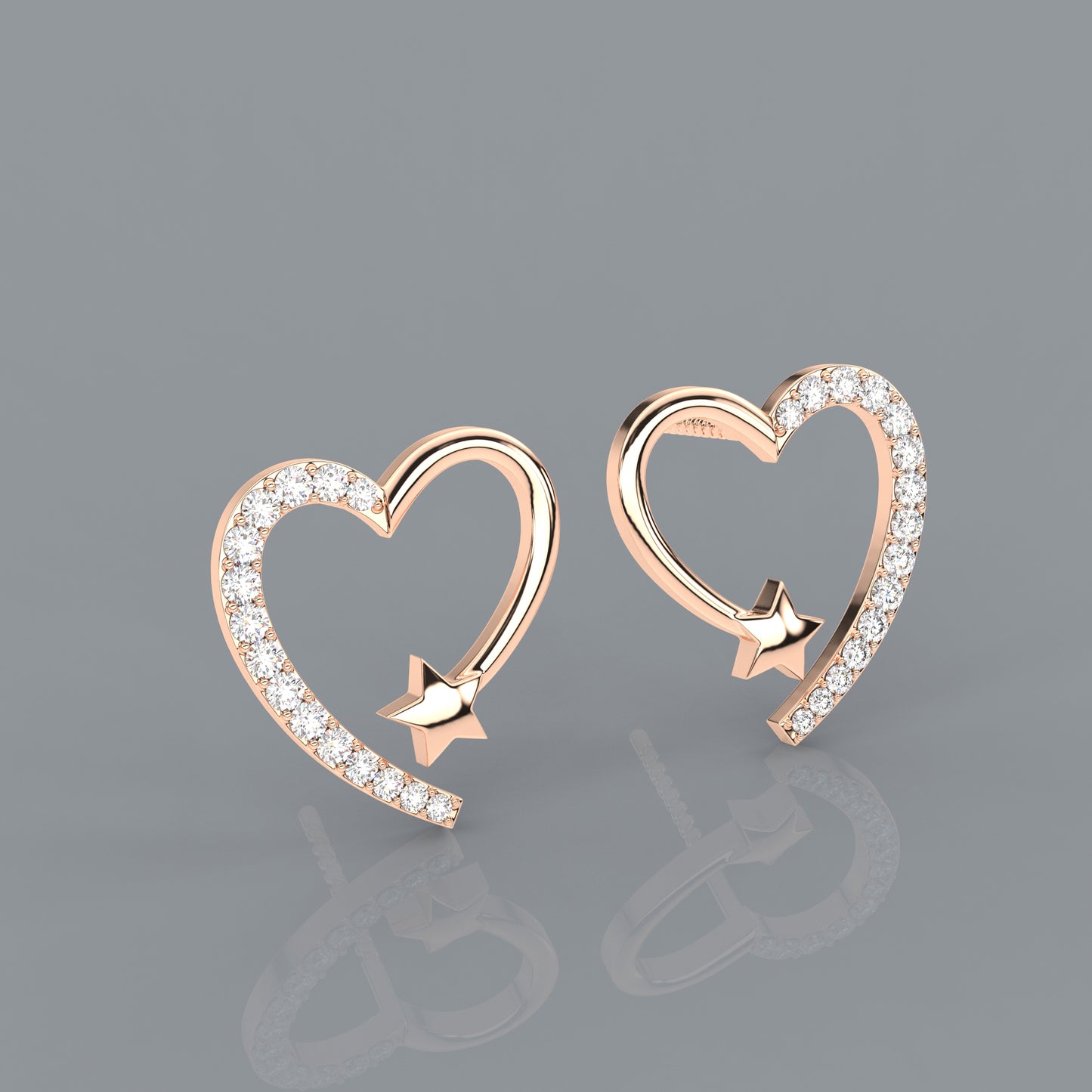 Rose gold Heart star 925 Silver Earring