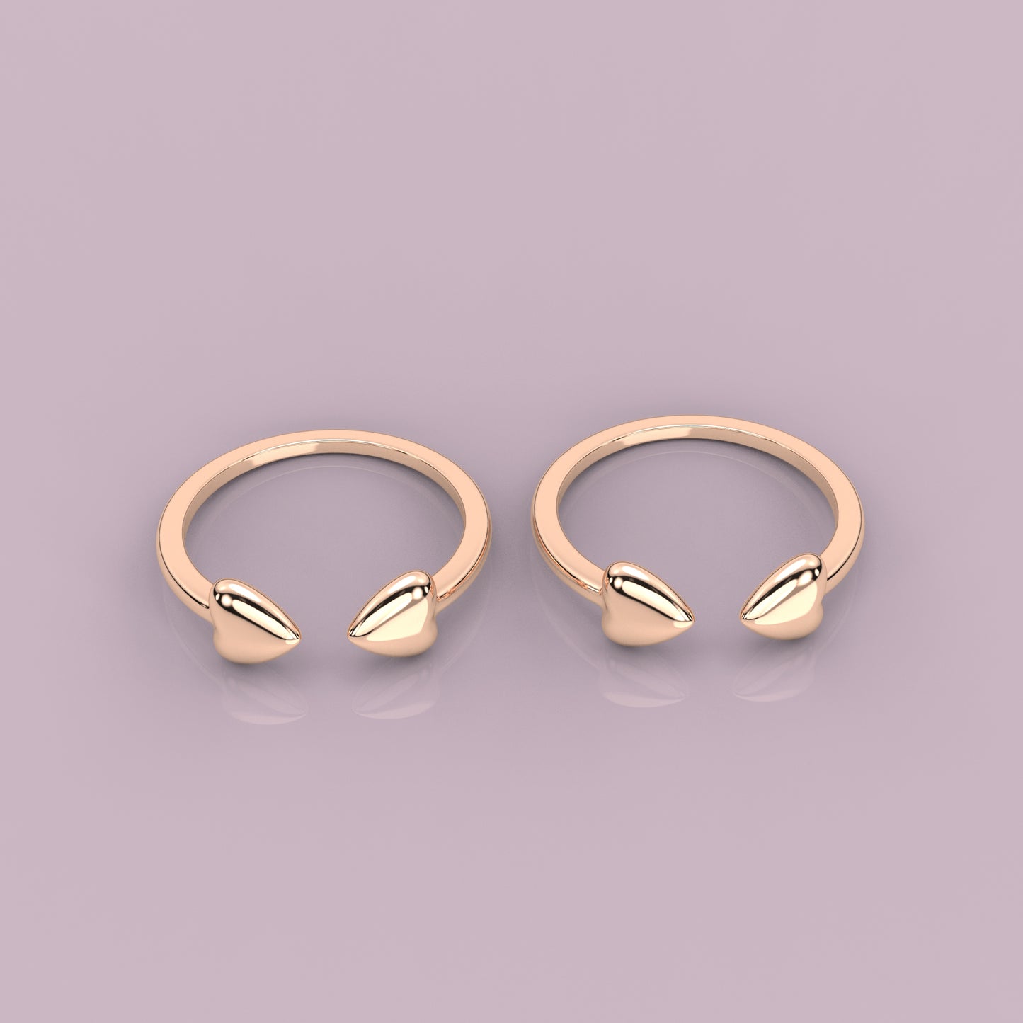 2 Heart Rose gold Adjustable 925 Silver Toe Ring