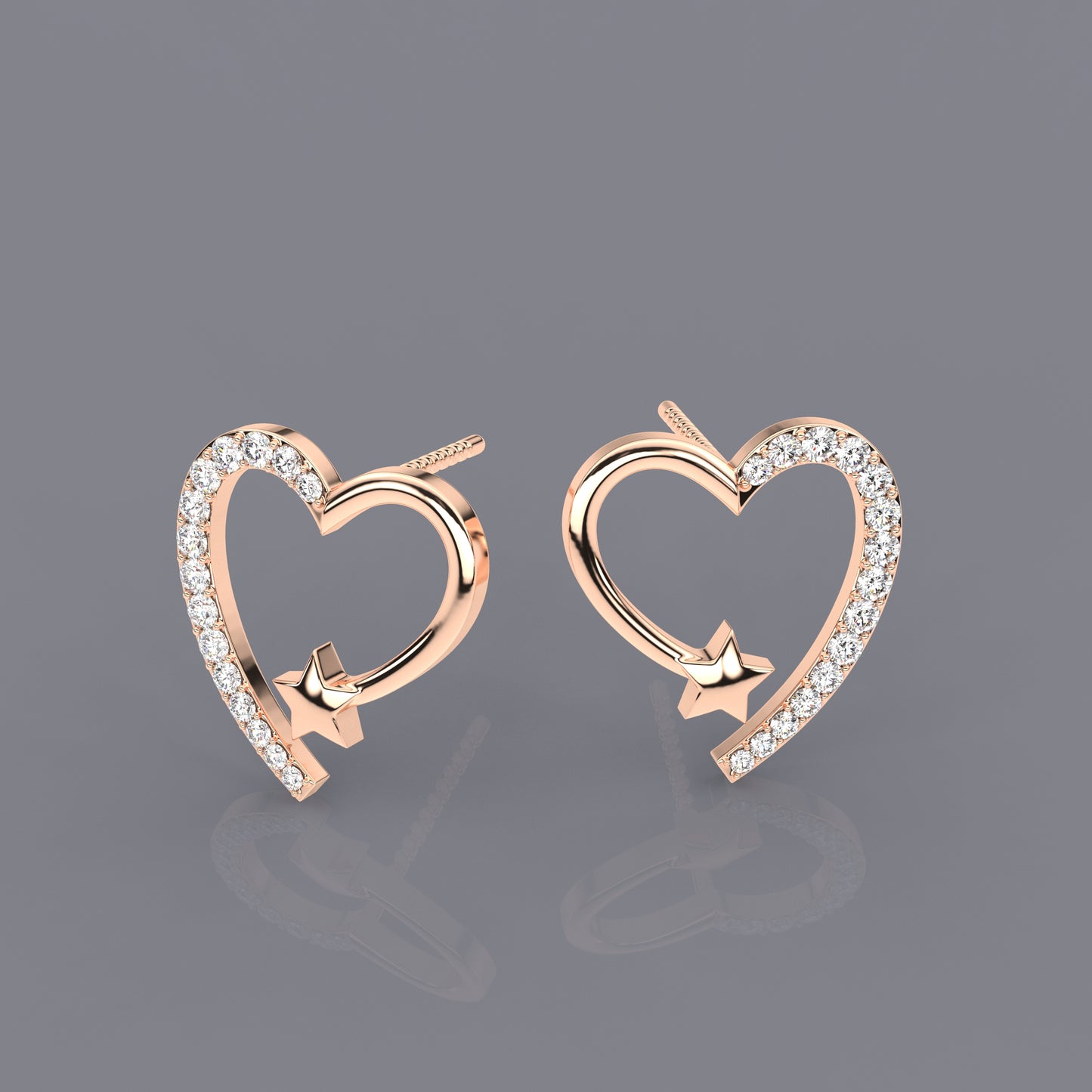 Rose gold Heart star 925 Silver Earring