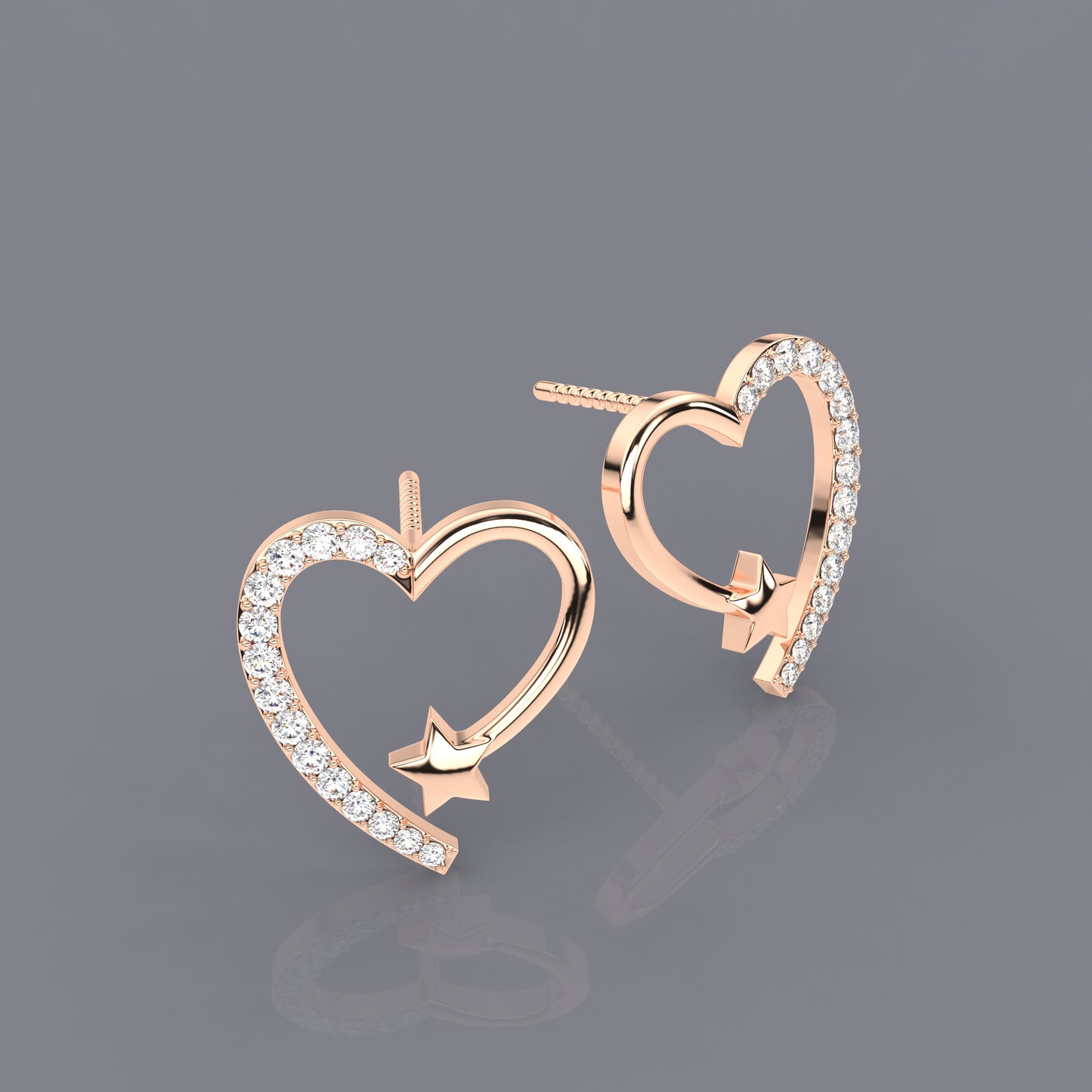 Rose gold Heart star 925 Silver Earring