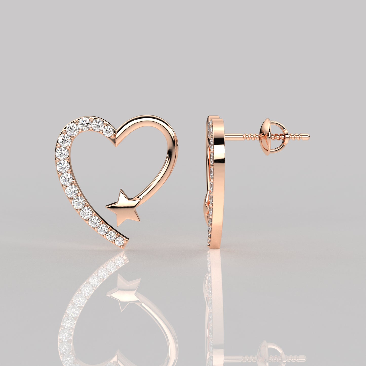 Rose gold Heart star 925 Silver Earring