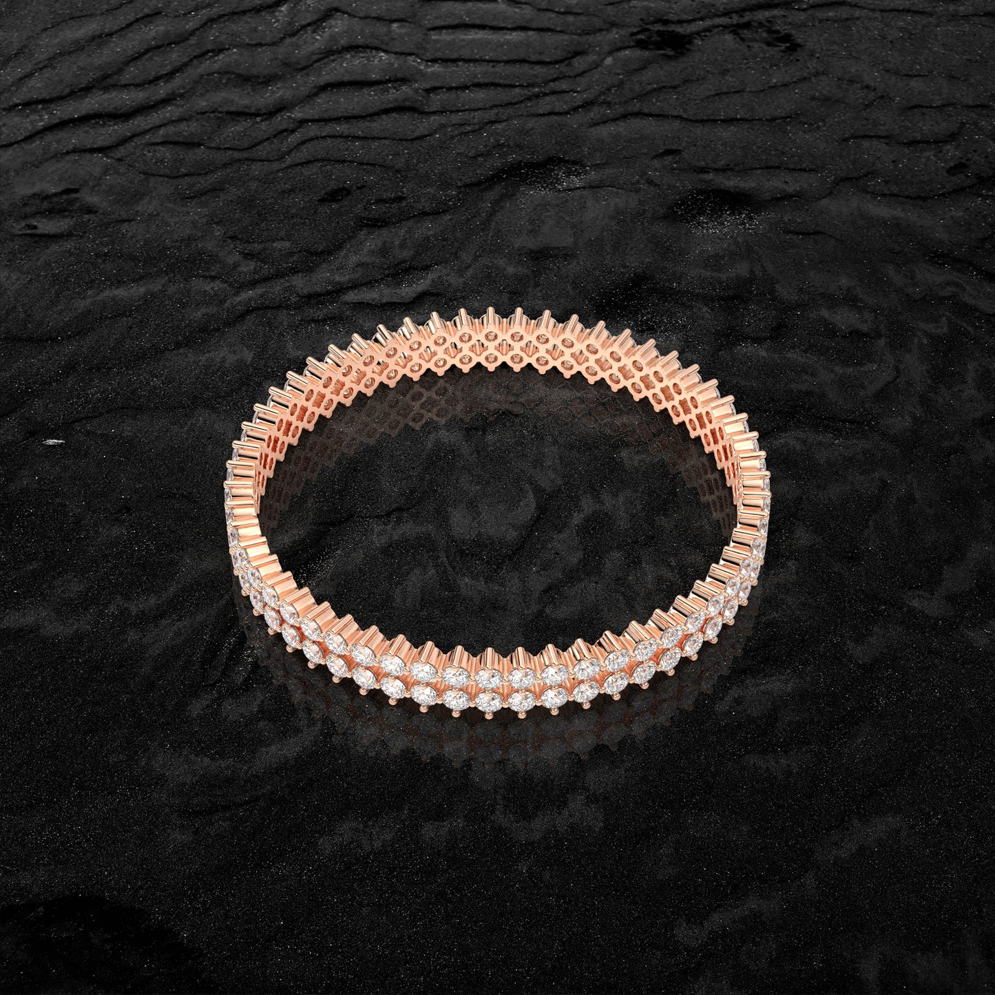 Rose gold Two row Bangle 925 Sterling Silver