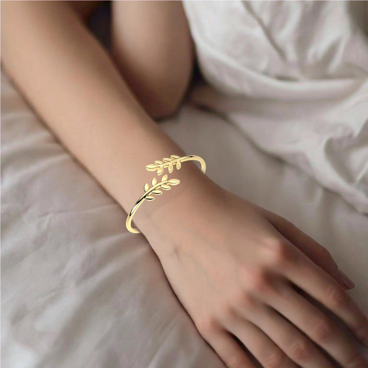 Yellow gold Leaf Bangle 925 Sterling Silver