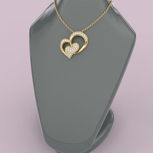 Double Heart 925 Silver Necklace