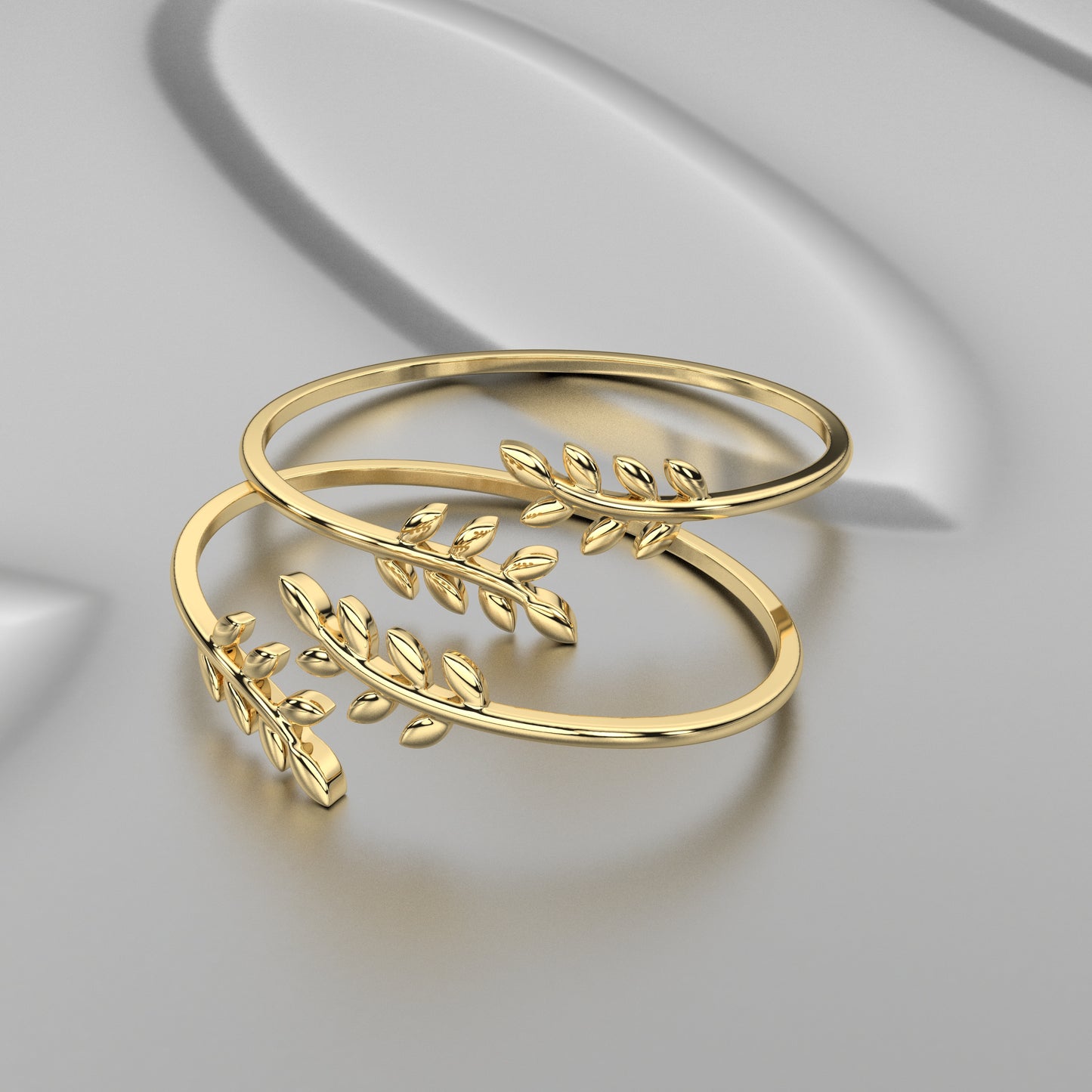 Yellow gold Leaf Bangle 925 Sterling Silver