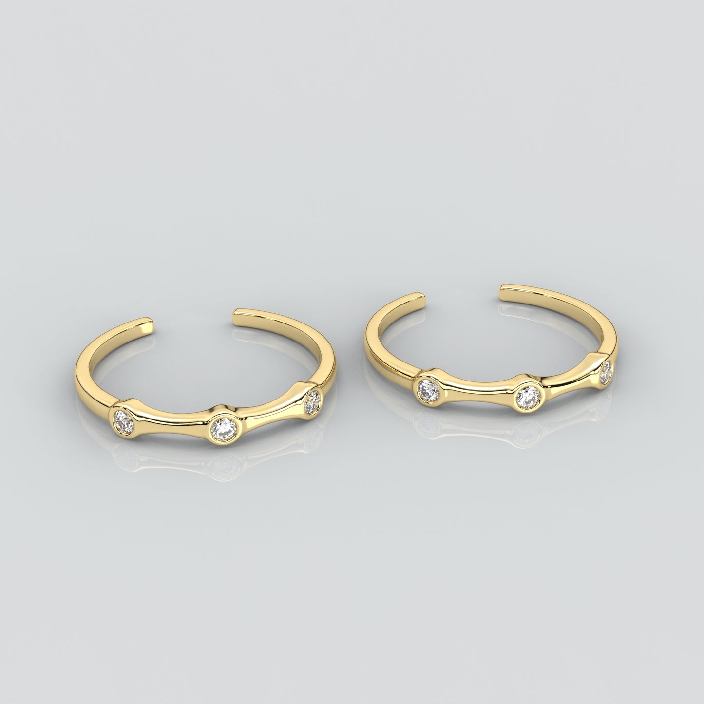 Three stone Yellow gold 925 Silver Toe Ring