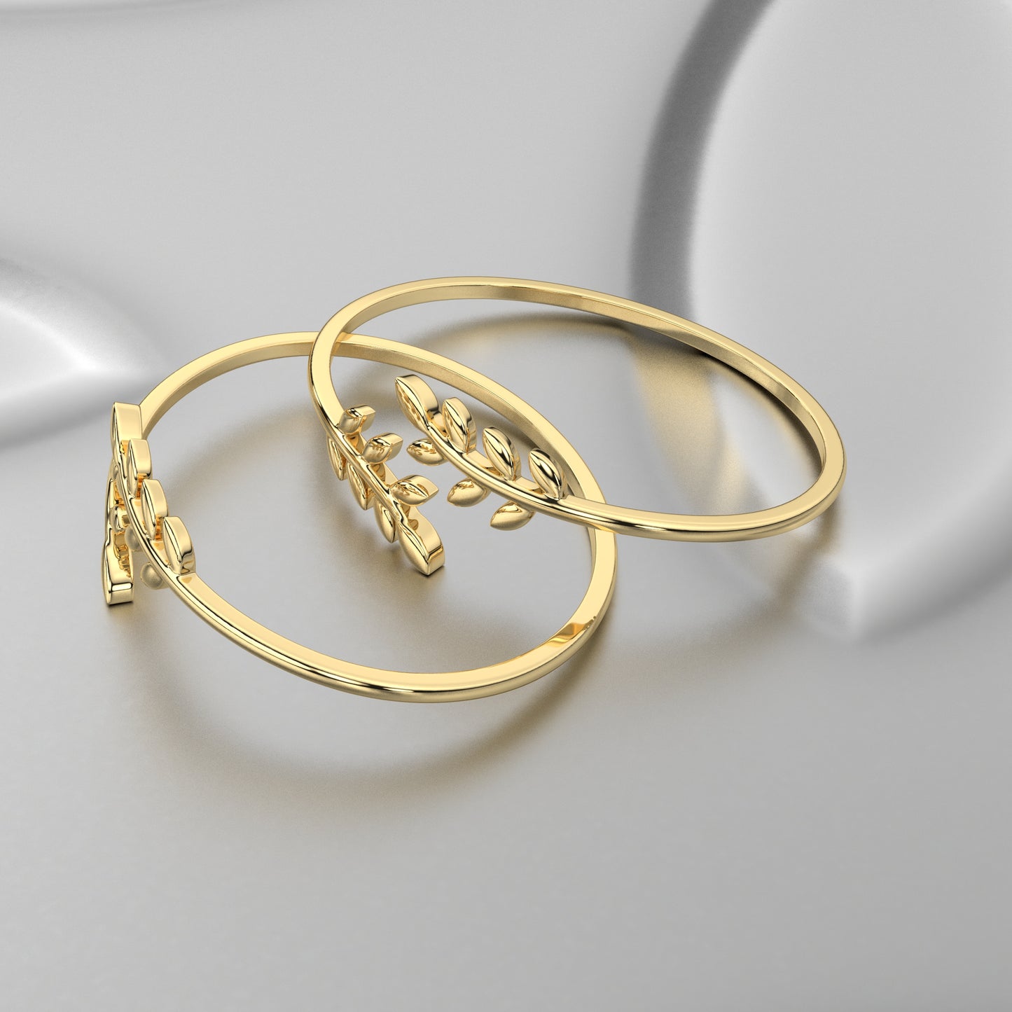 Yellow gold Leaf Bangle 925 Sterling Silver