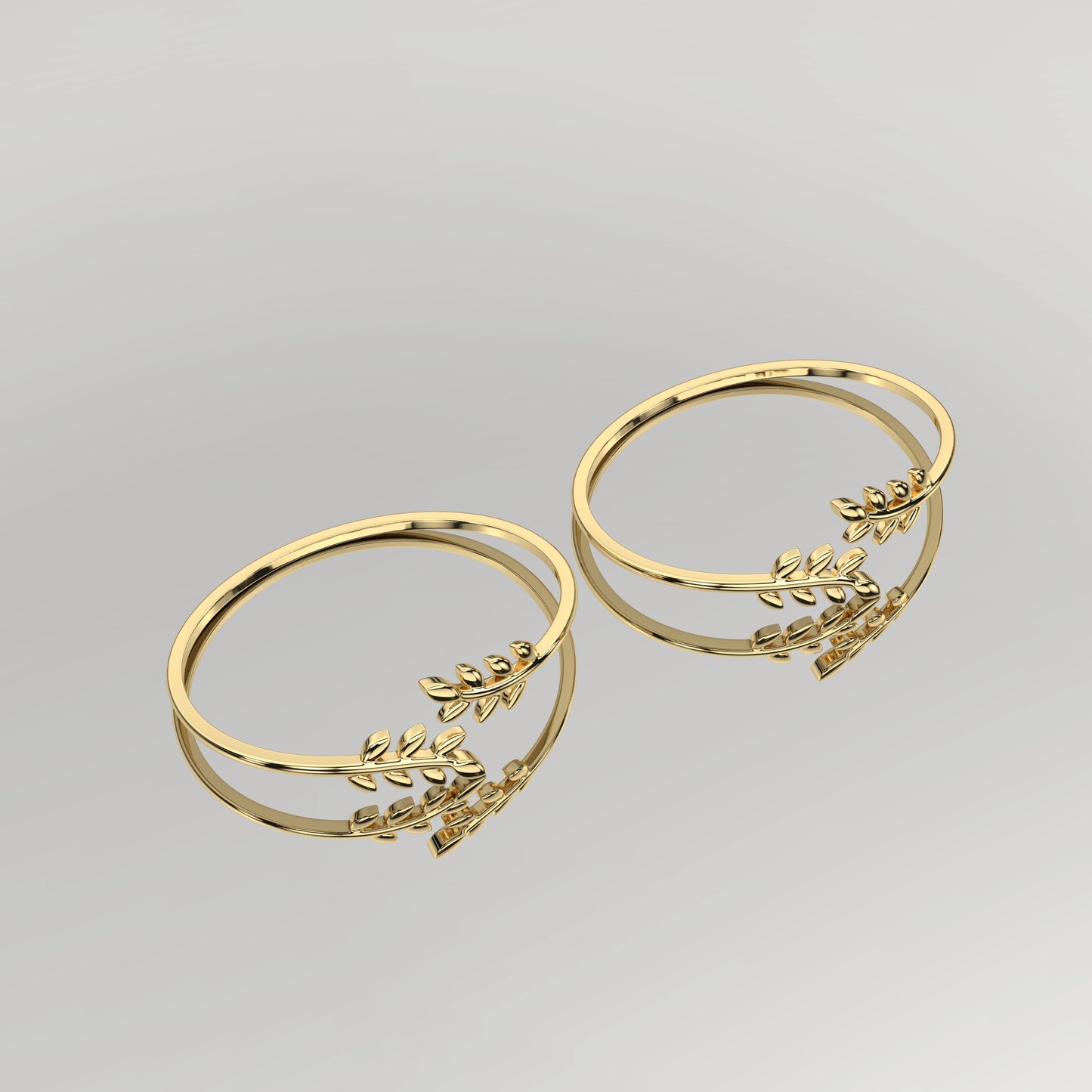 Yellow gold Leaf Bangle 925 Sterling Silver