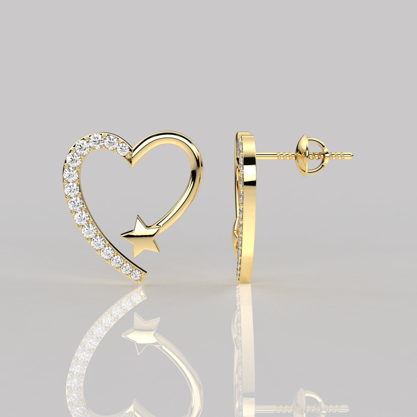 Yellow gold Heart star 925 Silver Earring