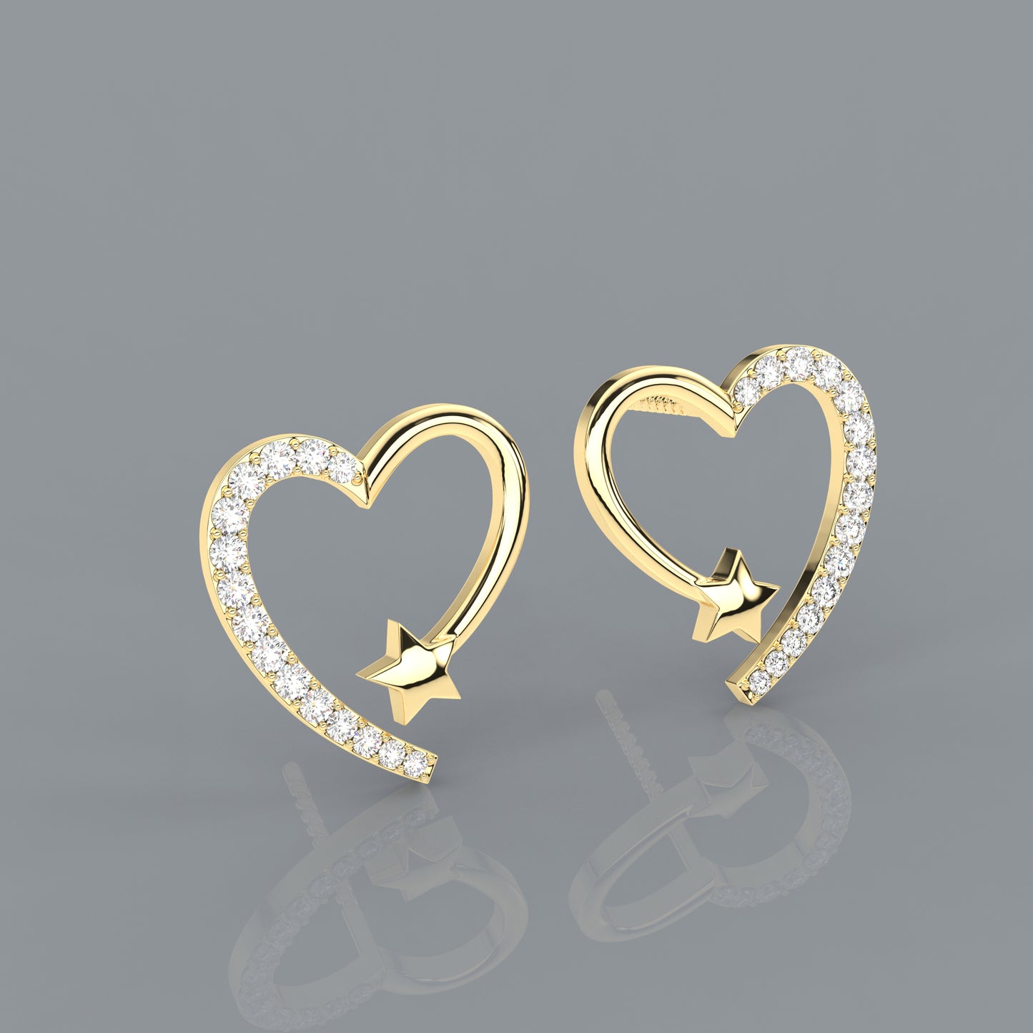 Yellow gold Heart star 925 Silver Earring