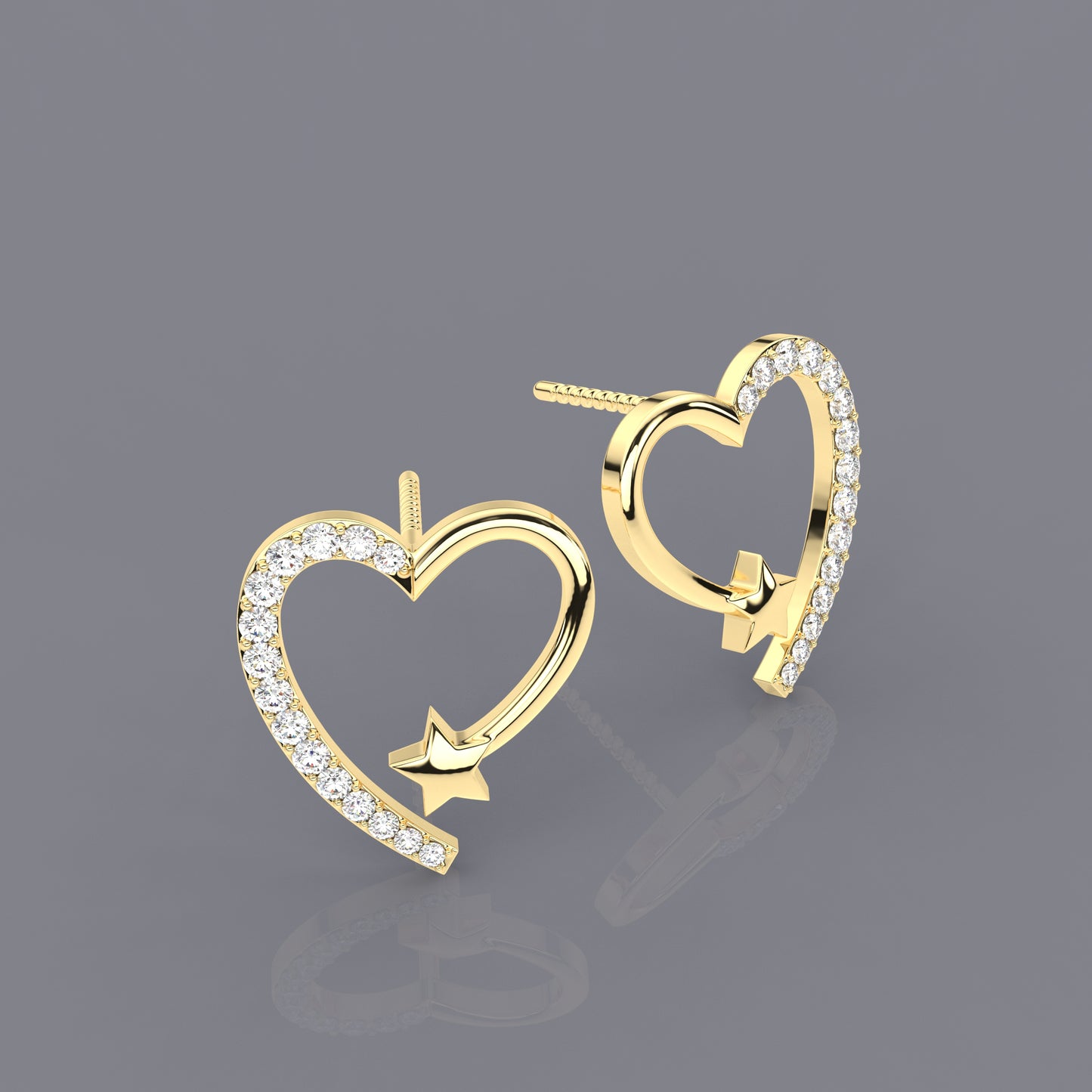 Yellow gold Heart star 925 Silver Earring