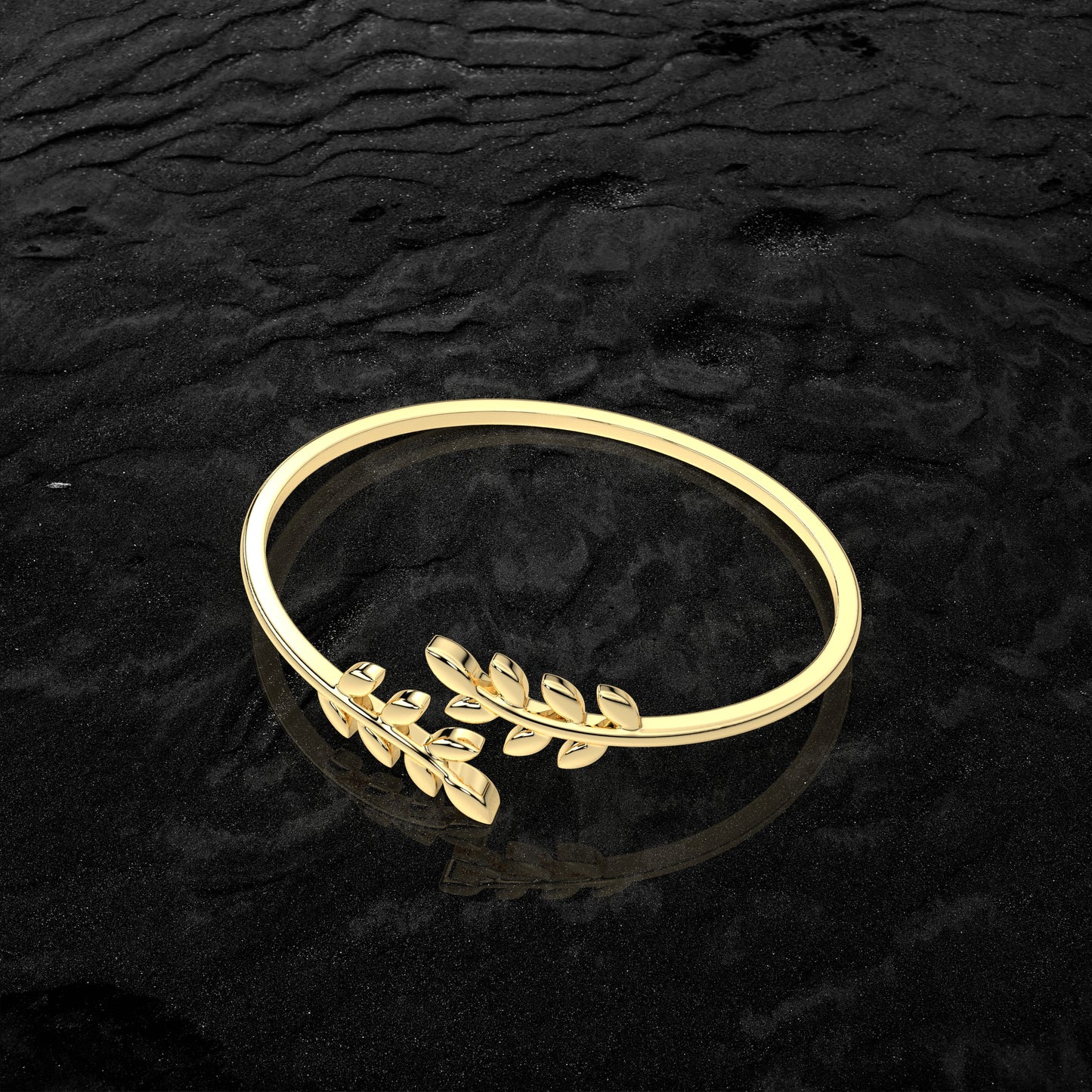 Yellow gold Leaf Bangle 925 Sterling Silver