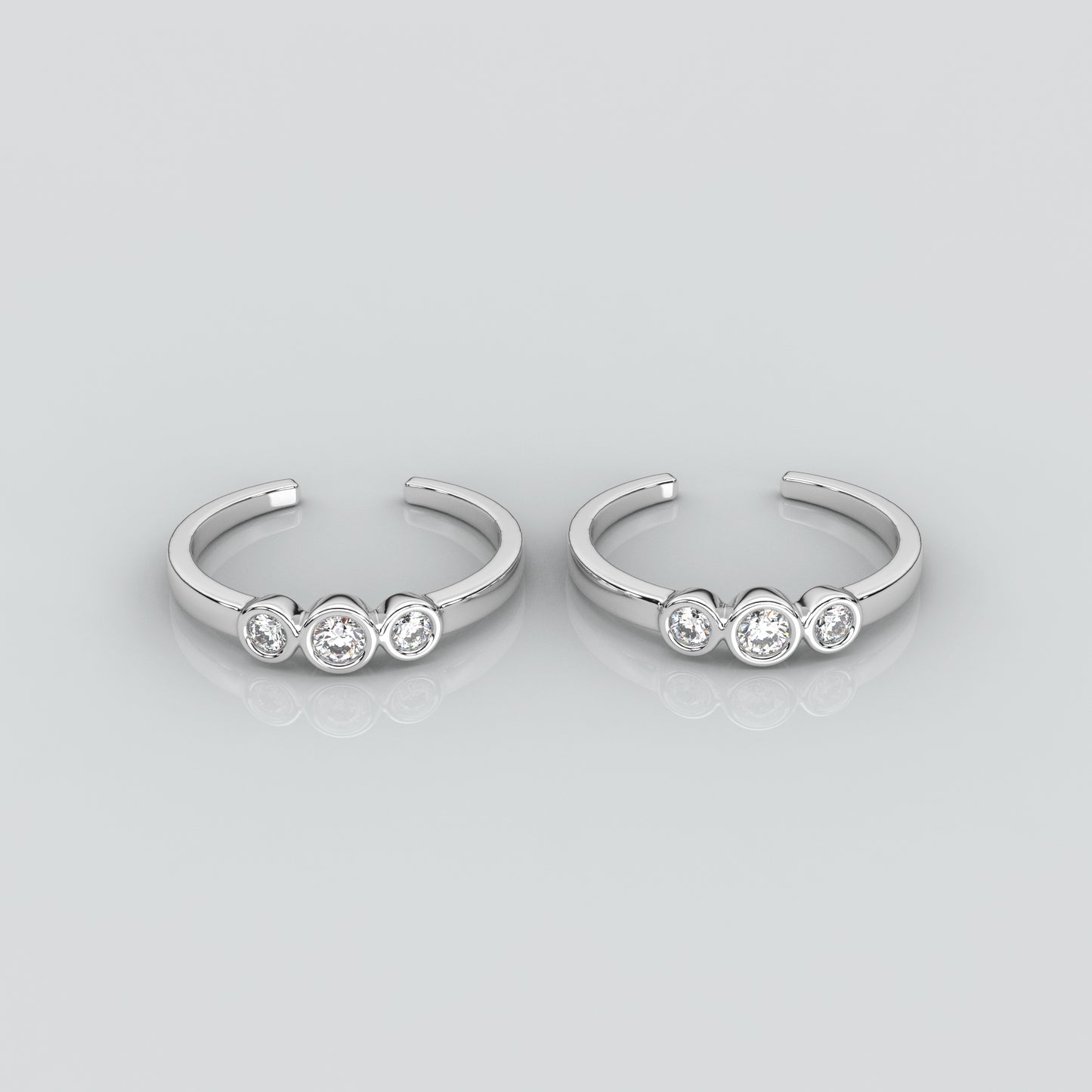 Three stone Adjustable 925 Silver Toe Ring