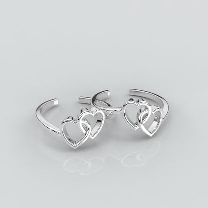 Dual Heart Adjustable 925 Silver Toe Ring