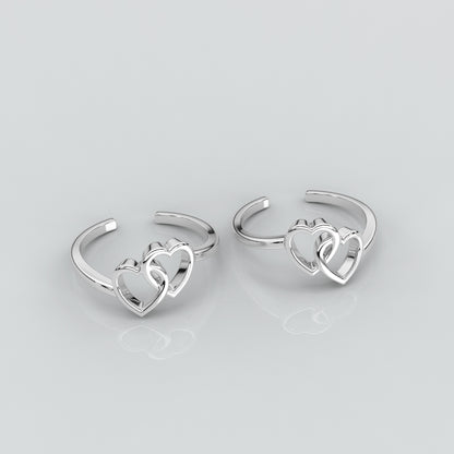 Dual Heart Adjustable 925 Silver Toe Ring