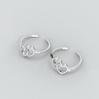 Dual Heart Adjustable 925 Silver Toe Ring