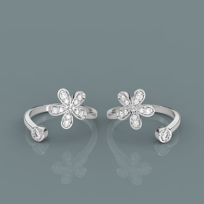 Garden Moissanite Diamond Adjustable 925 Silver Toe Ring