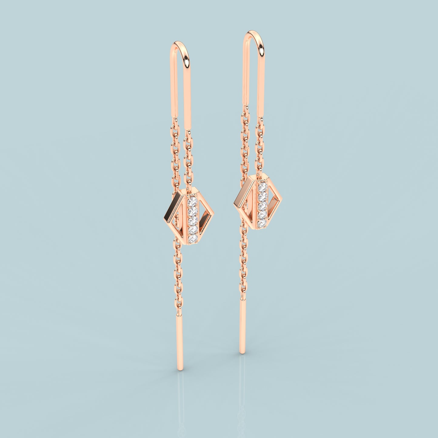 Rose gold Rectan Sui Dhaga 925 silver Earring