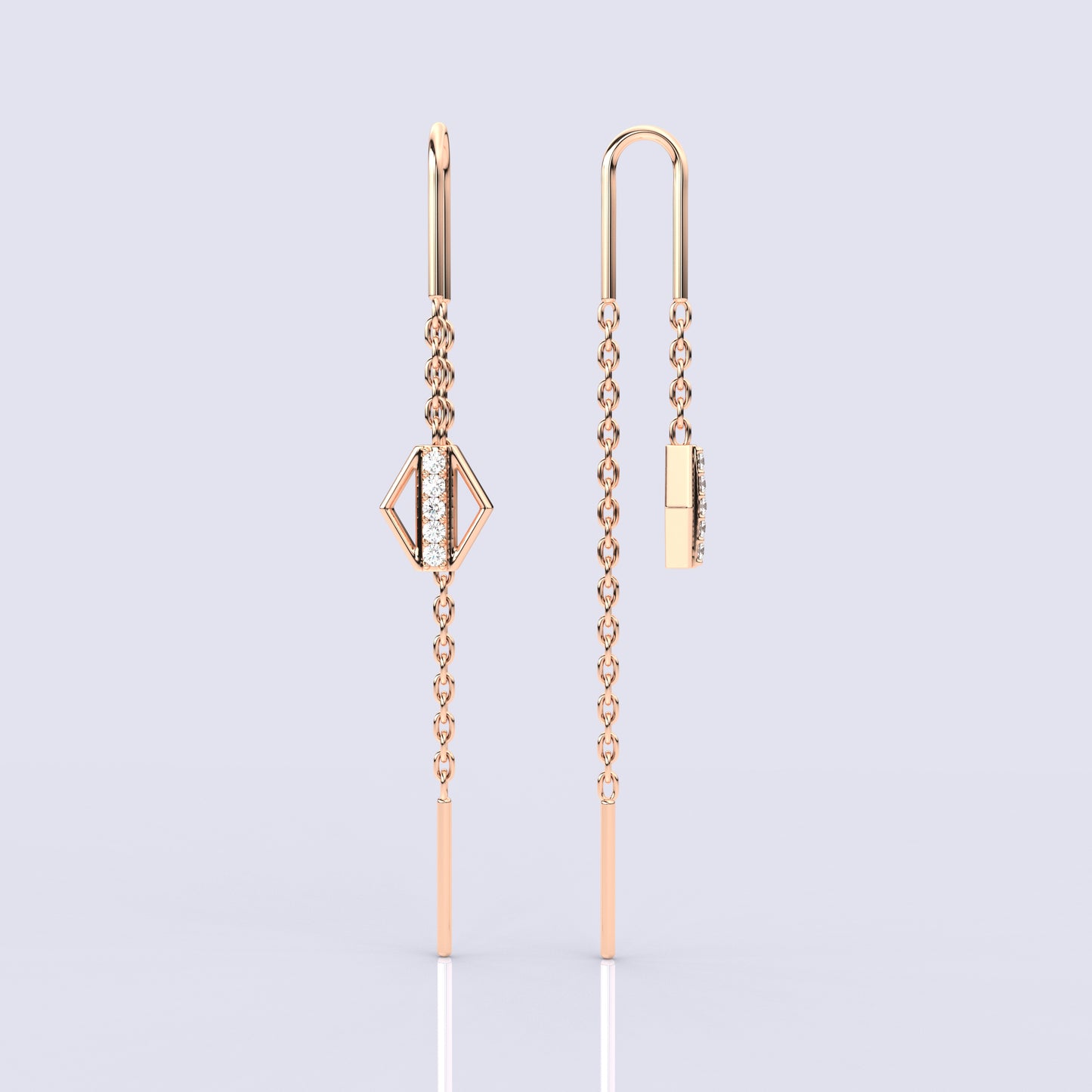 Rose gold Rectan Sui Dhaga 925 silver Earring