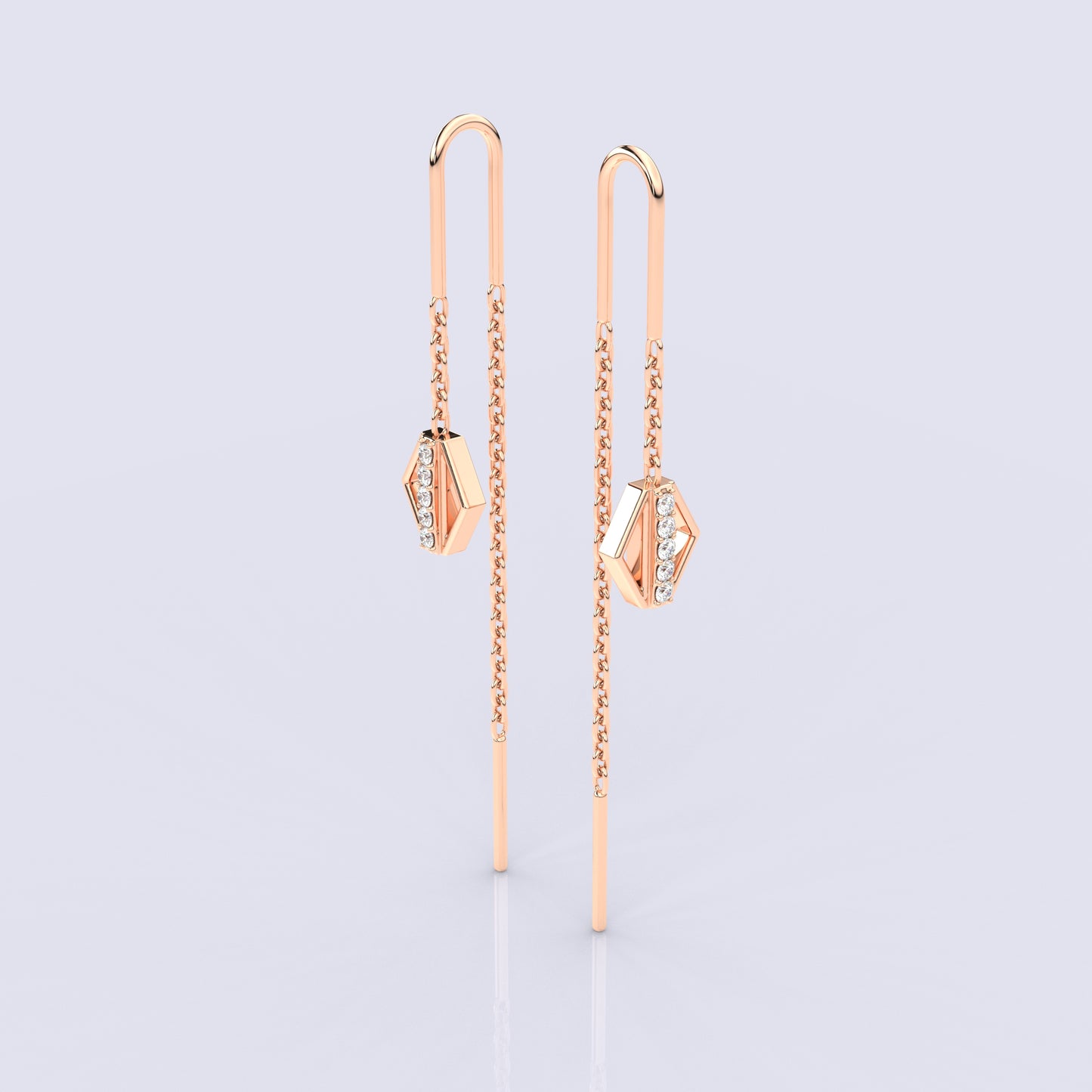 Rose gold Rectan Sui Dhaga 925 silver Earring