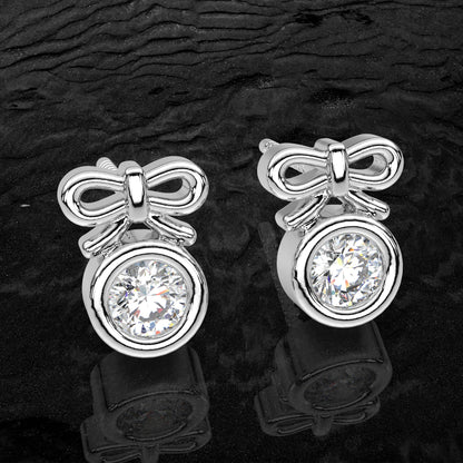 Deer round  Moissanite Diamond 925 Silver Earring