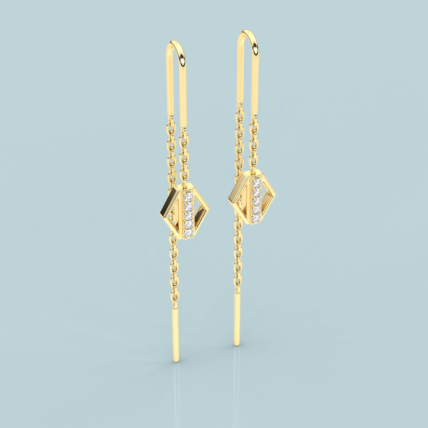 Yellow gold Rectan Sui Dhaga 925 silver Earring