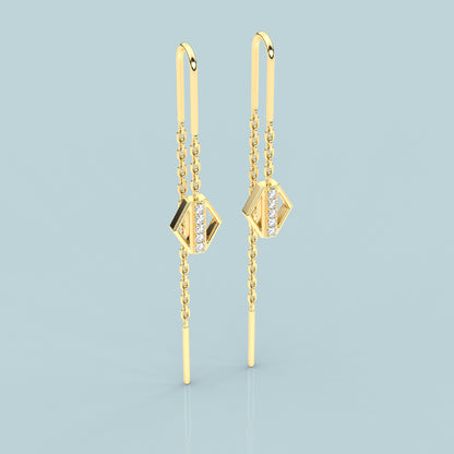 Yellow gold Rectan Sui Dhaga 925 silver Earring